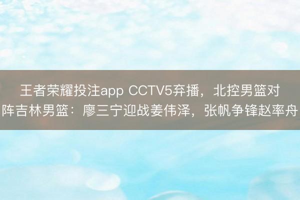 王者荣耀投注app CCTV5弃播，北控男篮对阵吉林男篮：廖三宁迎战姜伟泽，张帆争锋赵率舟