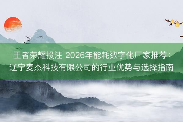 王者荣耀投注 2026年能耗数字化厂家推荐：辽宁麦杰科技有限公司的行业优势与选择指南