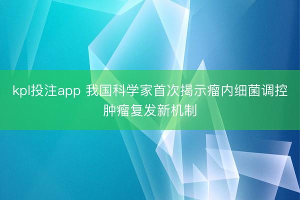kpl投注app 我国科学家首次揭示瘤内细菌调控肿瘤复发新机制