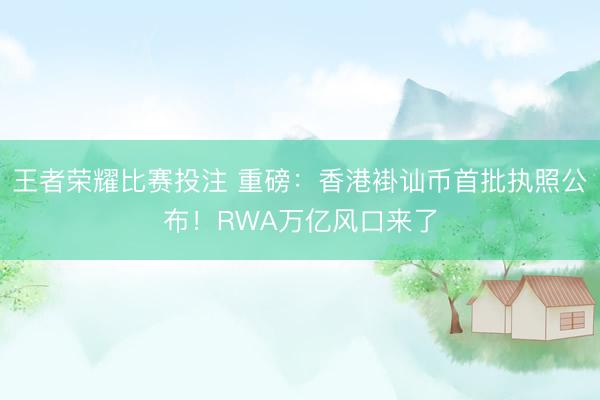 王者荣耀比赛投注 重磅：香港褂讪币首批执照公布！RWA万亿风口来了