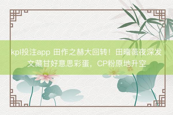 kpl投注app 田作之赫大回转！田曦薇夜深发文藏甘好意思彩蛋，CP粉原地升空
