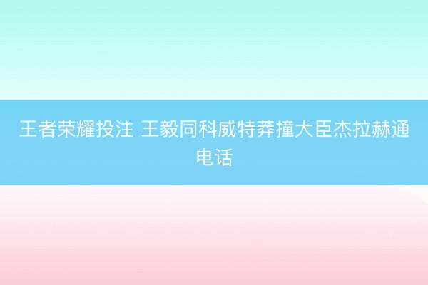王者荣耀投注 王毅同科威特莽撞大臣杰拉赫通电话