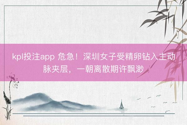 kpl投注app 危急！深圳女子受精卵钻入主动脉夹层，一朝离散期许飘渺