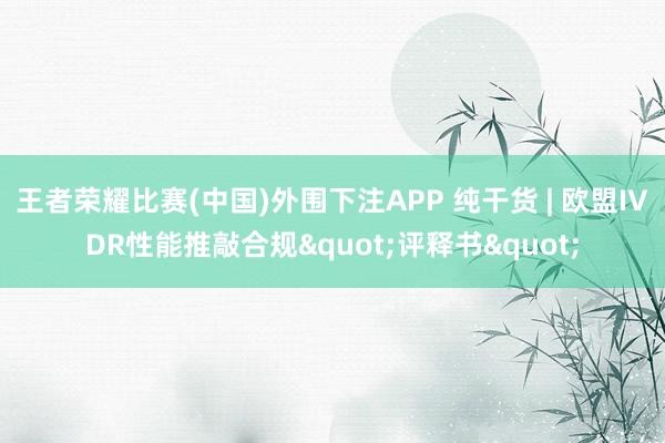 王者荣耀比赛(中国)外围下注APP 纯干货 | 欧盟IVDR性能推敲合规"评释书"