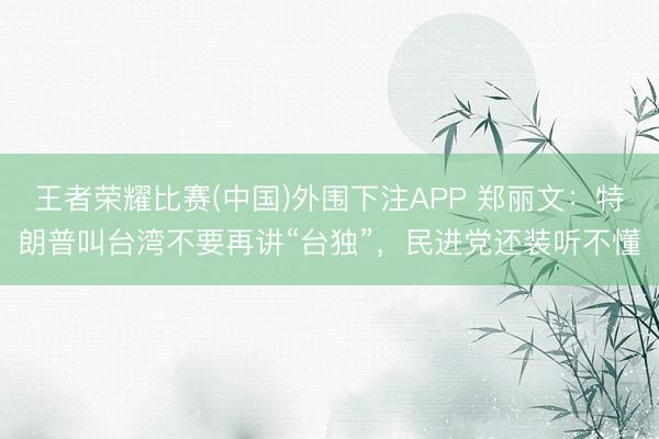王者荣耀比赛(中国)外围下注APP 郑丽文：特朗普叫台湾不要再讲“台独”，民进党还装听不懂