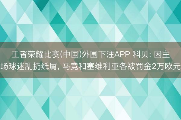 王者荣耀比赛(中国)外围下注APP 科贝: 因主场球迷乱扔纸屑， 马竞和塞维利亚各被罚金2万欧元
