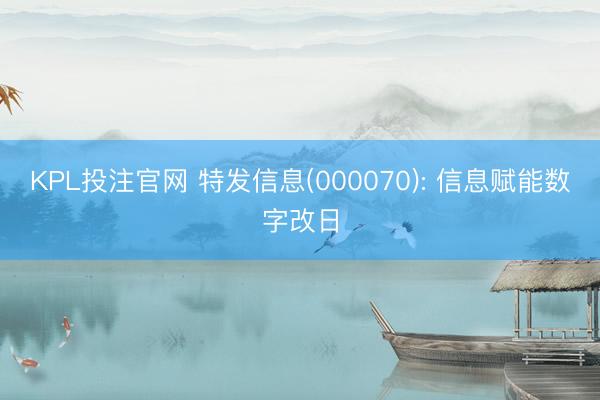 KPL投注官网 特发信息(000070): 信息赋能数字改日