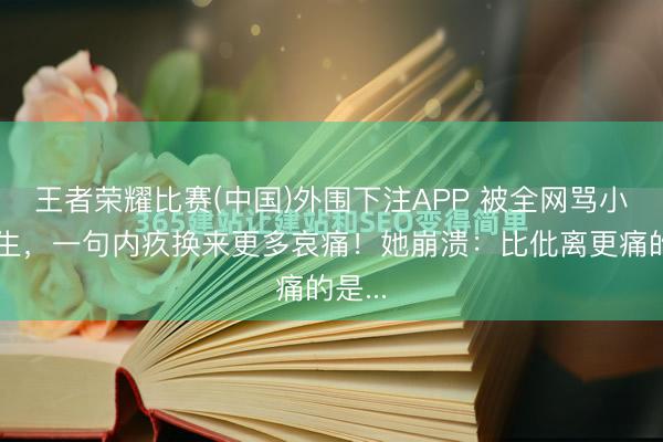 王者荣耀比赛(中国)外围下注APP 被全网骂小三半生，一句内疚换来更多哀痛！她崩溃：比仳离更痛的是...